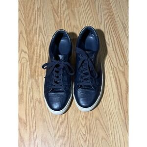 Kurt Geiger 10.5 London Mens Navy Croc Embossed Leather Sneakers Blue 44.5